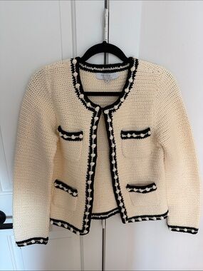 Hunter Bell Russell Cream & Black Crocheted Cardigan Jacket